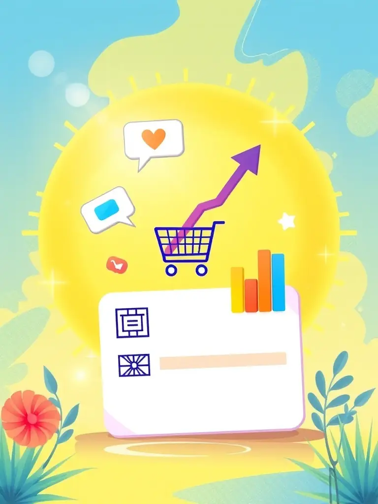 A visually appealing image of the Gold Plan subscription card, featuring icons of a shopping cart, upward arrow, and data charts, set against a bright, summery backdrop to attract SMEs.