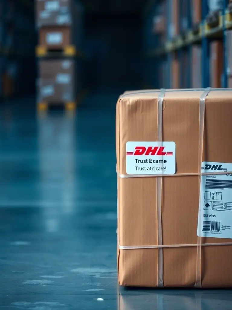 A professional image of the Export Logistics Package A box with shipping labels, a delivery truck icon, and a globe, symbolizing comprehensive international export services.